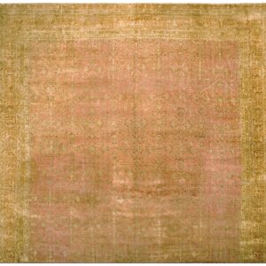 Antique Indian Agra Carpet 15'×19'6" Dusty Rose Floral, Beige Border, Circa 1890