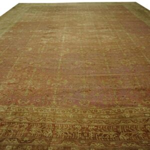 Antique Indian Agra Carpet 15'×19'6" Dusty Rose Floral, Beige Border, Circa 1890 - detail view 1