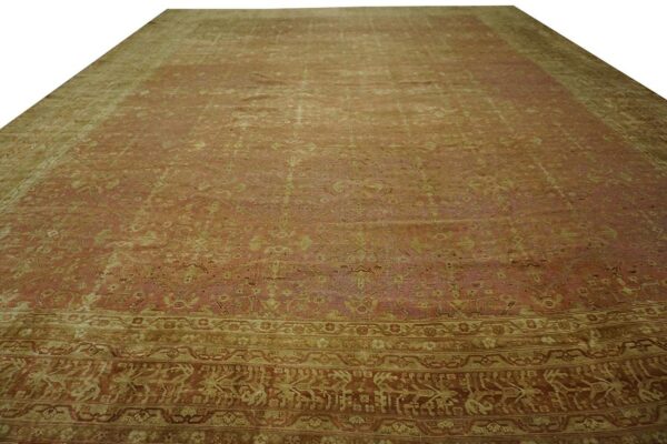 Antique indian agra carpet 15'×19'6" dusty rose floral, beige border, circa 1890 - detail view 1