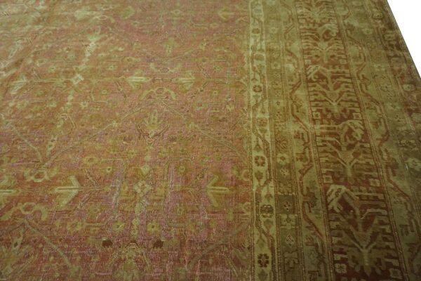 Antique indian agra carpet 15'×19'6" dusty rose floral, beige border, circa 1890 - detail view 2
