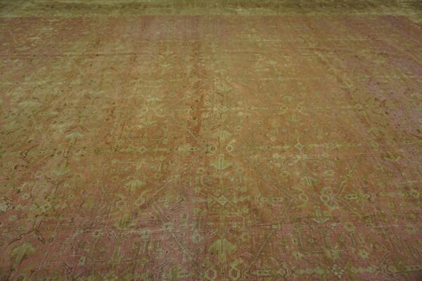 Antique indian agra carpet 15'×19'6" dusty rose floral, beige border, circa 1890 - detail view 3
