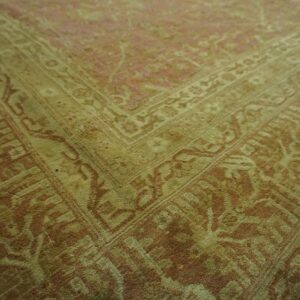 Antique Indian Agra Carpet 15'×19'6" Dusty Rose Floral, Beige Border, Circa 1890 - detail view 4