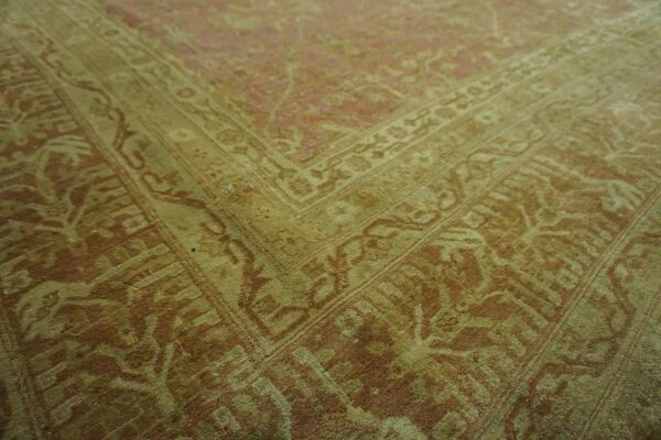 Antique indian agra carpet 15'×19'6" dusty rose floral, beige border, circa 1890 - detail view 4