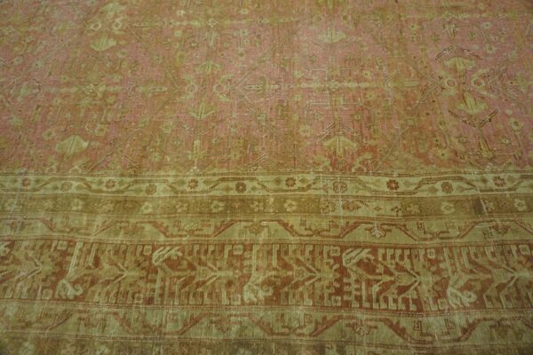 Antique indian agra carpet 15'×19'6" dusty rose floral, beige border, circa 1890 - detail view 6