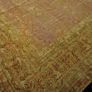 Antique Indian Agra Carpet 15'×19'6" Dusty Rose Floral, Beige Border, Circa 1890 - detail view 7