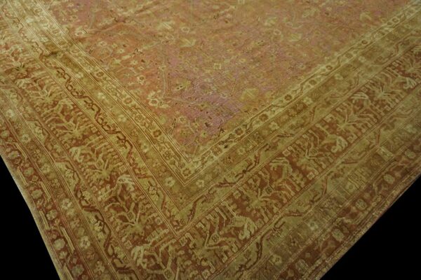 Antique indian agra carpet 15'×19'6" dusty rose floral, beige border, circa 1890 - detail view 7