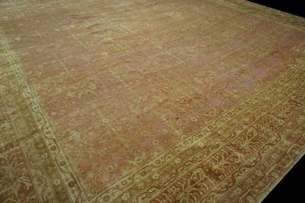 Antique indian agra carpet 15'×19'6" dusty rose floral, beige border, circa 1890 - detail view 8