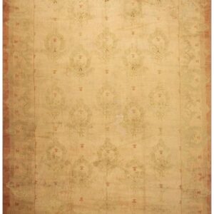 Antique Indian Agra Gallery Carpet 12'6"×27'6" Beige Field, Camel Border, Large-Scale Geometric Design, Circa 1900