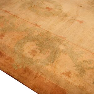 Antique Indian Agra Gallery Carpet 12'6"×27'6" Beige Field, Camel Border, Large-Scale Geometric Design, Circa 1900 - detail view 2