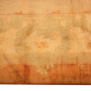 Antique Indian Agra Gallery Carpet 12'6"×27'6" Beige Field, Camel Border, Large-Scale Geometric Design, Circa 1900 - detail view 3