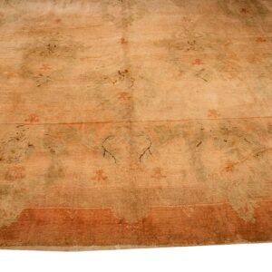 Antique Indian Agra Gallery Carpet 12'6"×27'6" Beige Field, Camel Border, Large-Scale Geometric Design, Circa 1900 - detail view 5