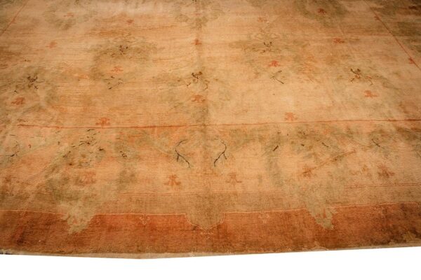 Antique indian agra gallery carpet 12'6"×27'6" beige field, camel border, large-scale geometric design, circa 1900 - detail view 5
