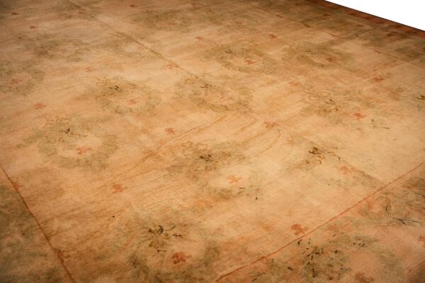 Antique indian agra gallery carpet 12'6"×27'6" beige field, camel border, large-scale geometric design, circa 1900 - detail view 6