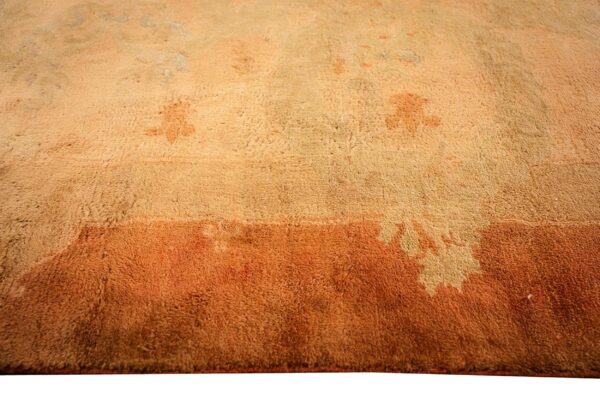 Antique indian agra gallery carpet 12'6"×27'6" beige field, camel border, large-scale geometric design, circa 1900 - detail view 7