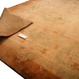 Antique Indian Agra Gallery Carpet 12'6"×27'6" Beige Field, Camel Border, Large-Scale Geometric Design, Circa 1900 - detail view 8