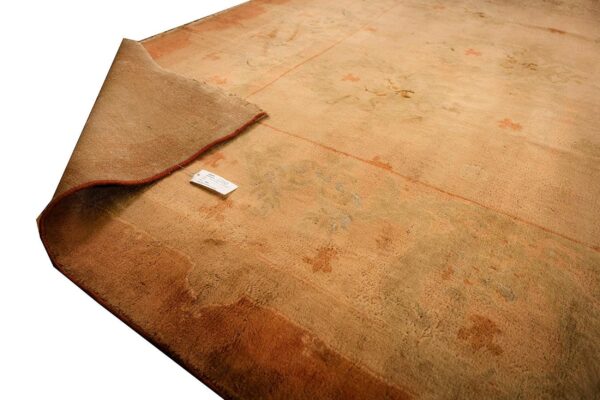 Antique indian agra gallery carpet 12'6"×27'6" beige field, camel border, large-scale geometric design, circa 1900 - detail view 8