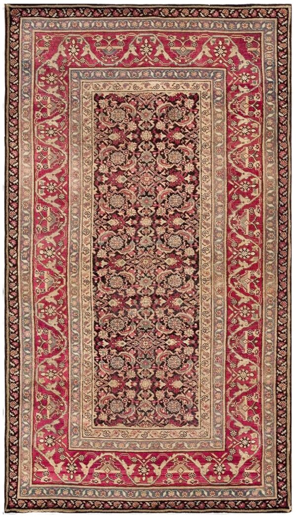 Antique indian agra rug 5'×8'7" hand-knotted wool, circa 1910