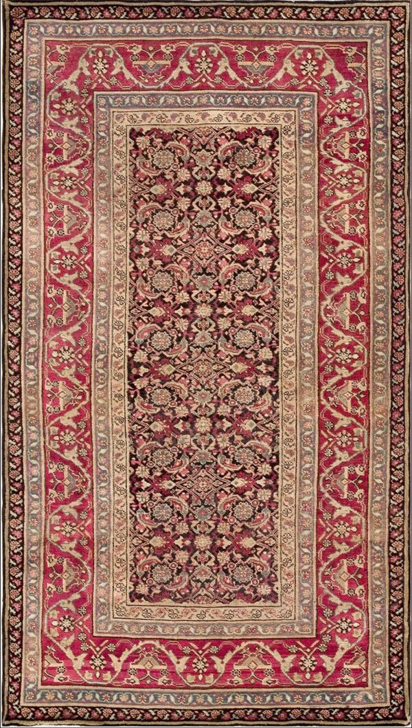 Antique indian agra rug 5'×8'7" hand-knotted wool, circa 1910 - detail view 1