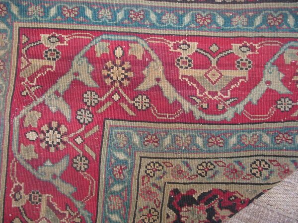 Antique indian agra rug 5'×8'7" hand-knotted wool, circa 1910 - detail view 5