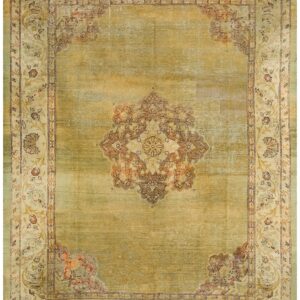 Antique Indian Amritsar Carpet 9'2"Ã—11'8" Aqua Field, Ivory Border, Medallion Design, Circa 1900