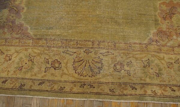 Antique indian amritsar carpet 9'2"ã—11'8" aqua field, ivory border, medallion design, circa 1900 - detail view 9