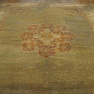 Antique Indian Amritsar Carpet 9'2"Ã—11'8" Aqua Field, Ivory Border, Medallion Design, Circa 1900 - detail view 10