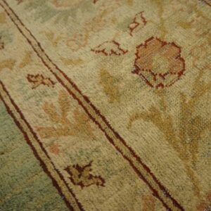 Antique Indian Amritsar Carpet 9'2"Ã—11'8" Aqua Field, Ivory Border, Medallion Design, Circa 1900 - detail view 11