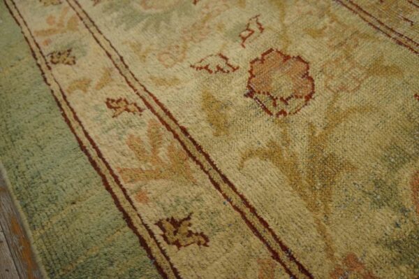 Antique indian amritsar carpet 9'2"ã—11'8" aqua field, ivory border, medallion design, circa 1900 - detail view 11