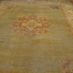 Antique Indian Amritsar Carpet 9'2"Ã—11'8" Aqua Field, Ivory Border, Medallion Design, Circa 1900 - detail view 3