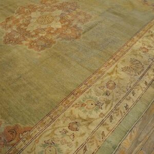 Antique Indian Amritsar Carpet 9'2"Ã—11'8" Aqua Field, Ivory Border, Medallion Design, Circa 1900 - detail view 5