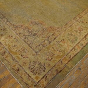 Antique Indian Amritsar Carpet 9'2"Ã—11'8" Aqua Field, Ivory Border, Medallion Design, Circa 1900 - detail view 6