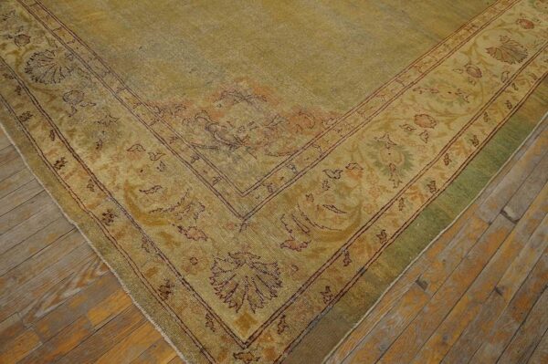 Antique indian amritsar carpet 9'2"ã—11'8" aqua field, ivory border, medallion design, circa 1900 - detail view 6