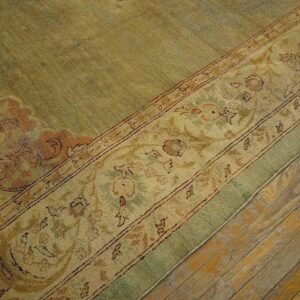 Antique Indian Amritsar Carpet 9'2"Ã—11'8" Aqua Field, Ivory Border, Medallion Design, Circa 1900 - detail view 7