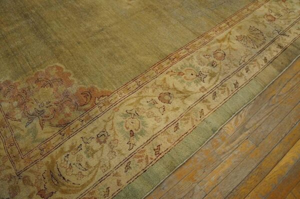 Antique indian amritsar carpet 9'2"ã—11'8" aqua field, ivory border, medallion design, circa 1900 - detail view 7