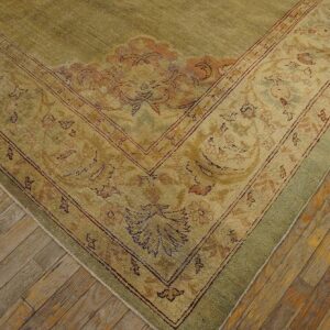 Antique Indian Amritsar Carpet 9'2"Ã—11'8" Aqua Field, Ivory Border, Medallion Design, Circa 1900 - detail view 8
