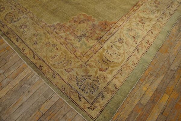 Antique indian amritsar carpet 9'2"ã—11'8" aqua field, ivory border, medallion design, circa 1900 - detail view 8