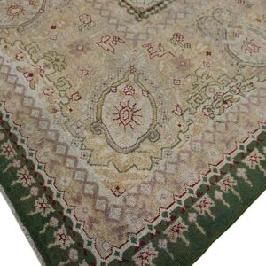 Antique Indian Amritsar Carpet 12'×14'9" Green Field, Soft Yellow Border, 19th Century - detail view 9