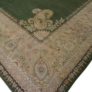 Antique Indian Amritsar Carpet 12'×14'9" Green Field, Soft Yellow Border, 19th Century - detail view 4