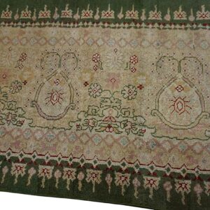 Antique Indian Amritsar Carpet 12'×14'9" Green Field, Soft Yellow Border, 19th Century - detail view 7