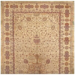 Antique Indian Amritsar Carpet 14'×27' Ivory Floral, Purple Border, Circa 1900