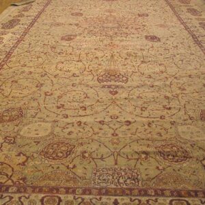 Antique Indian Amritsar Carpet 14'×27' Ivory Floral, Purple Border, Circa 1900 - detail view 1