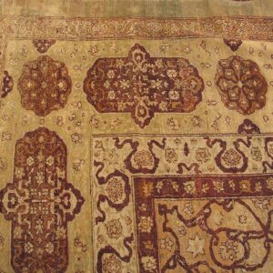 Antique Indian Amritsar Carpet 14'×27' Ivory Floral, Purple Border, Circa 1900 - detail view 2