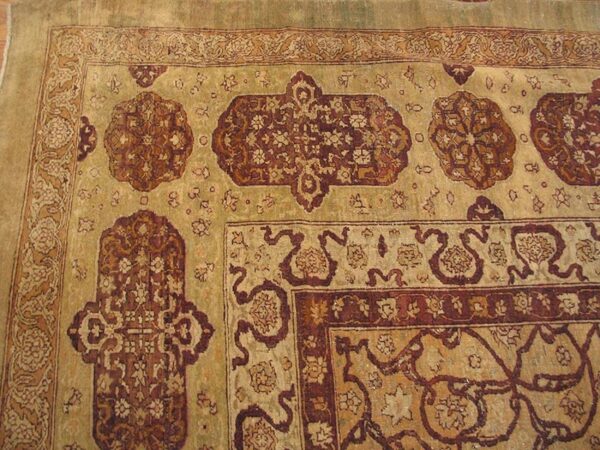 Antique indian amritsar carpet 14'×27' ivory floral, purple border, circa 1900 - detail view 2