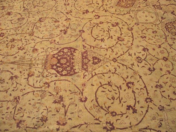 Antique indian amritsar carpet 14'×27' ivory floral, purple border, circa 1900 - detail view 3