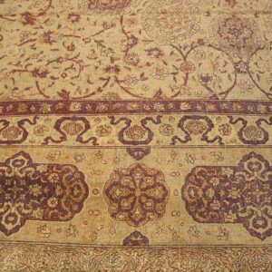 Antique Indian Amritsar Carpet 14'×27' Ivory Floral, Purple Border, Circa 1900 - detail view 4