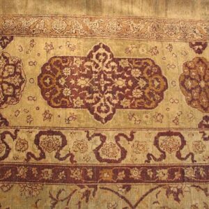 Antique Indian Amritsar Carpet 14'×27' Ivory Floral, Purple Border, Circa 1900 - detail view 5