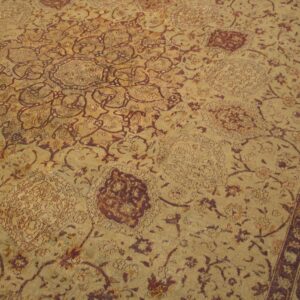 Antique Indian Amritsar Carpet 14'×27' Ivory Floral, Purple Border, Circa 1900 - detail view 6