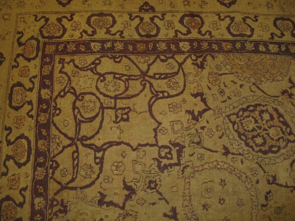 Antique indian amritsar carpet 14'×27' ivory floral, purple border, circa 1900 - detail view 7