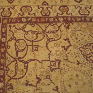 Antique Indian Amritsar Carpet 14'×27' Ivory Floral, Purple Border, Circa 1900 - detail view 8