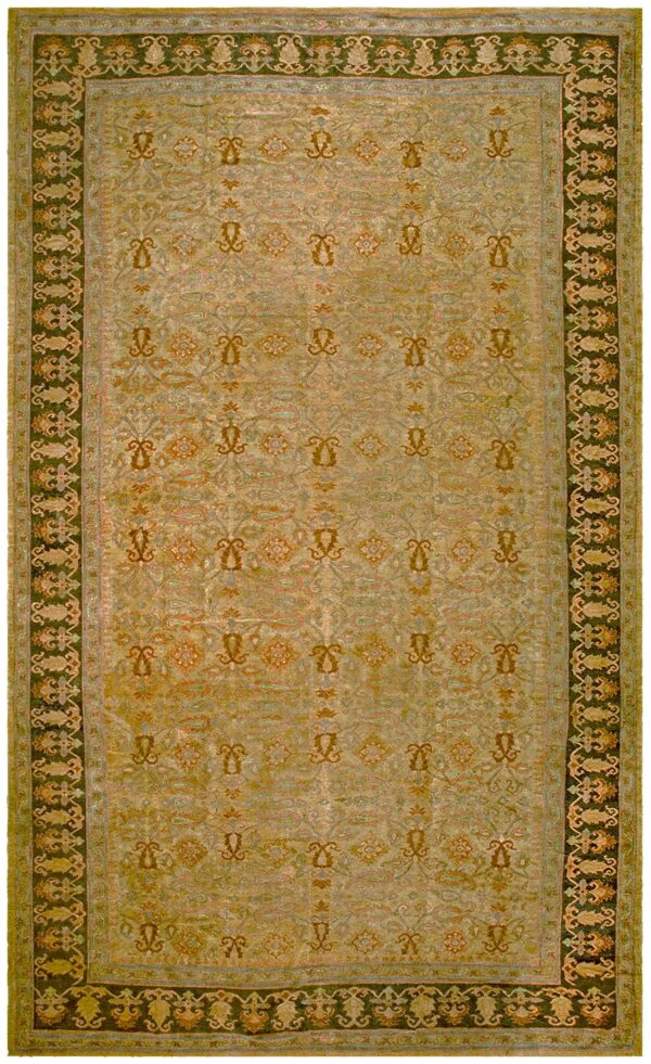 Antique indian amritsar carpet 11'9"×19'6" yellow floral, charcoal border, circa 1890